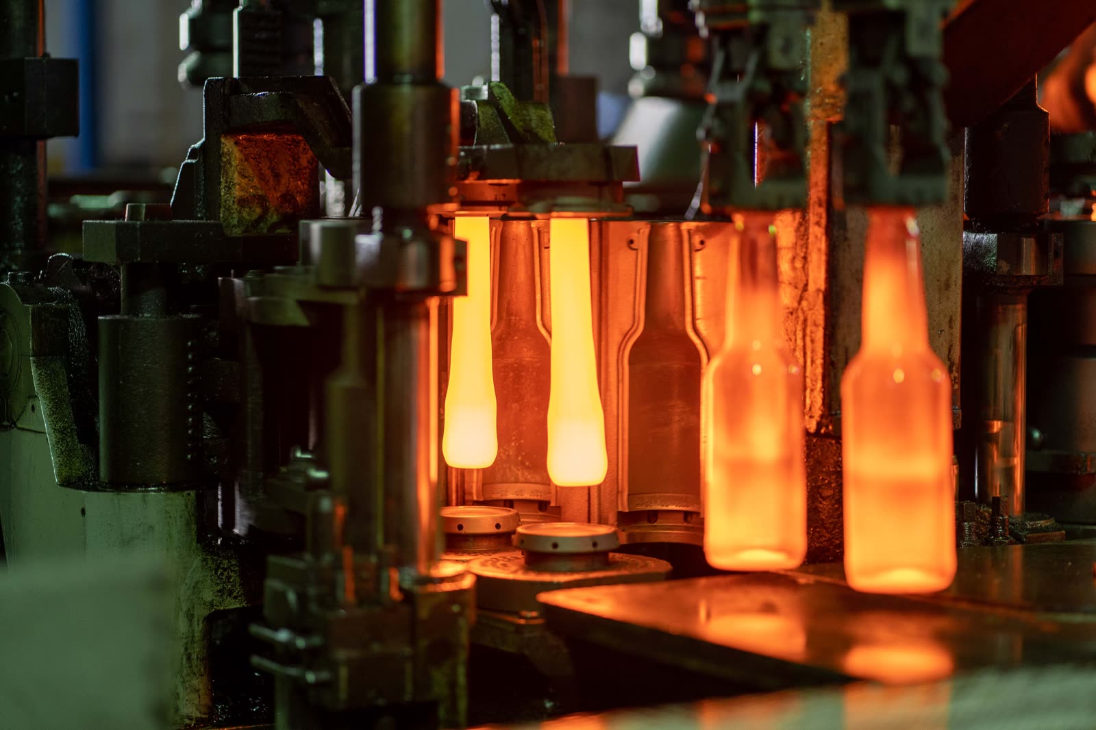 Hot glass containers on a forming line