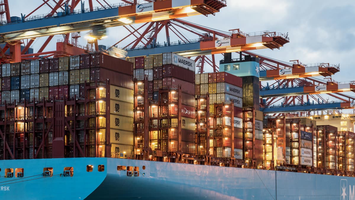 Container ship at a port terminal