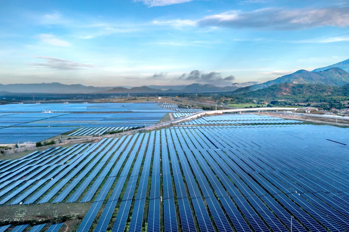 Aerial view of a solar power farm