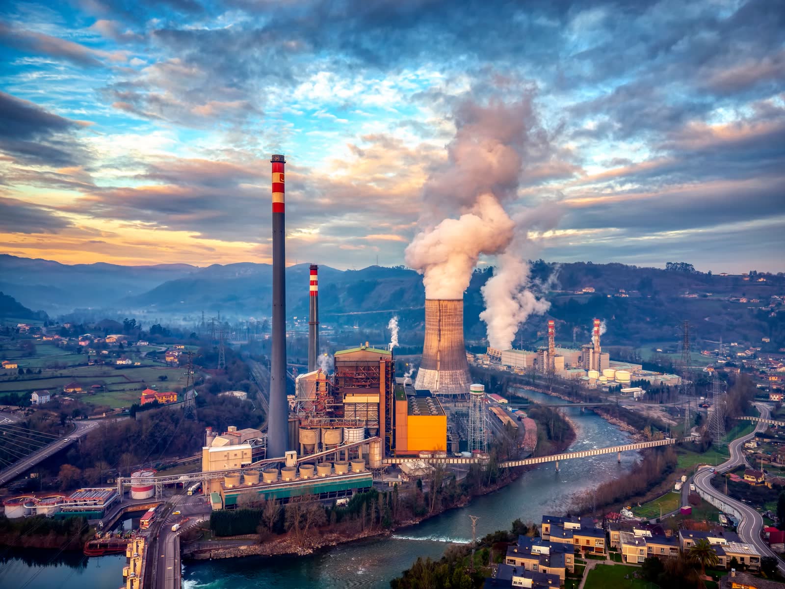 Waste-to-energy incineration plant by a river